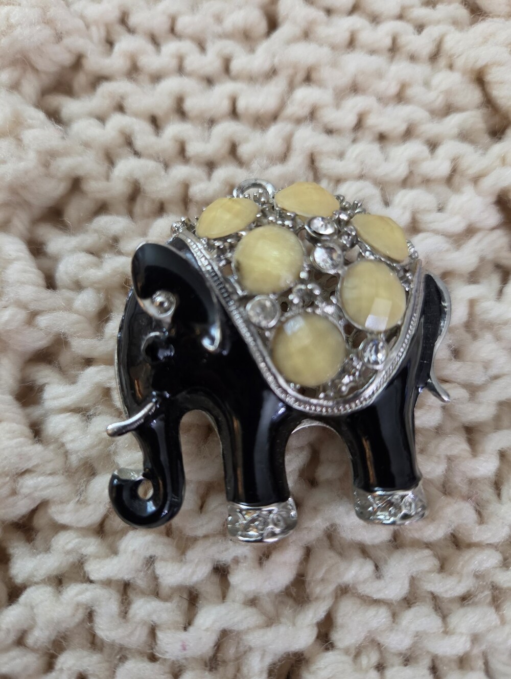 Enamel Elephant Pendant Rhinestones & Faceted Stones